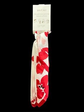 BRIT.NY Floral Scarf in Red & White, Polyester & 5% Cashmere Yarns for Softness